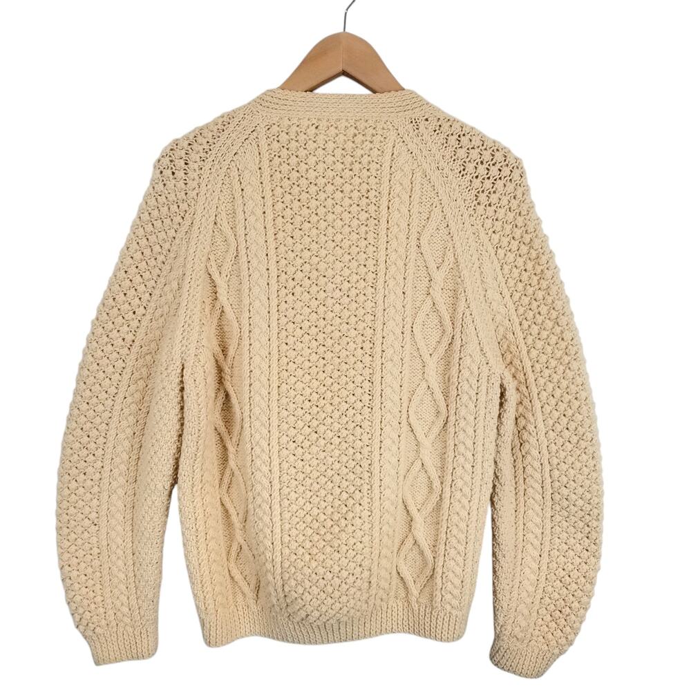Handknit Women's Cable Knit Fisherman Cardigan Sweater Cream Size Medium - Picture 2 of 5